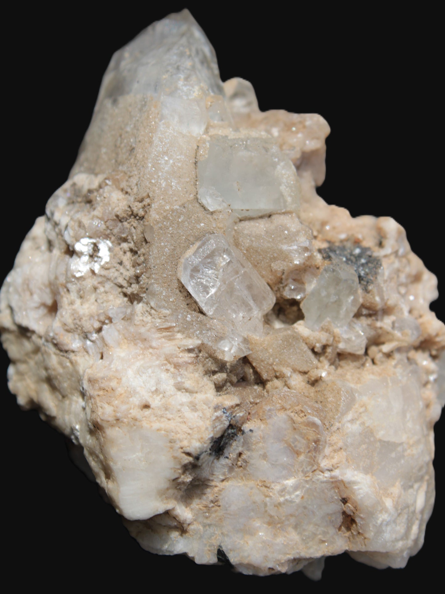 Elestial double-terminated Quartz with Aquamarine, Elbaite & Kunzite crystals on matrix 70mm 845ct 169g - Rocks and Things Store