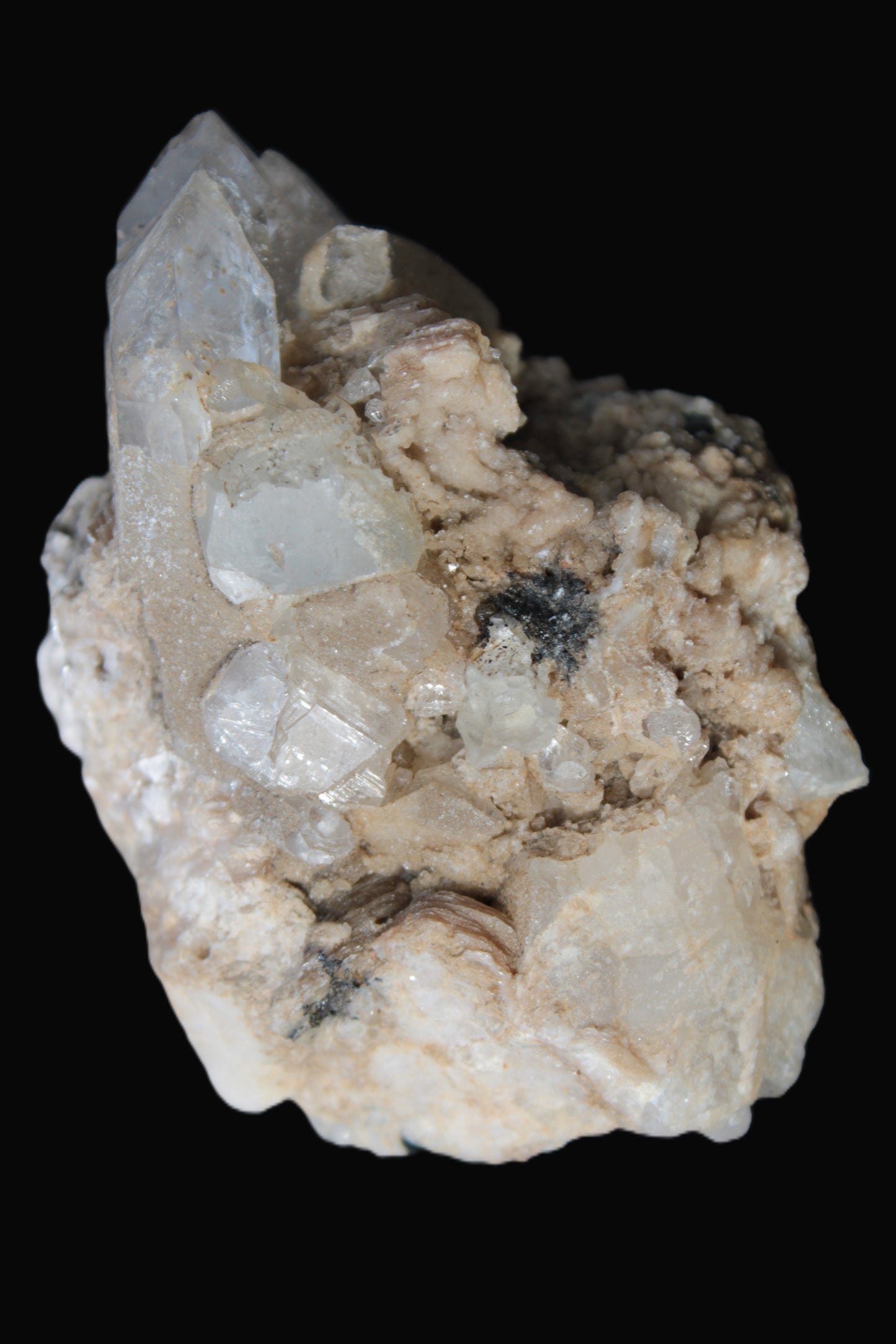 Elestial double-terminated Quartz with Aquamarine, Elbaite & Kunzite crystals on matrix 70mm 845ct 169g - Rocks and Things Store