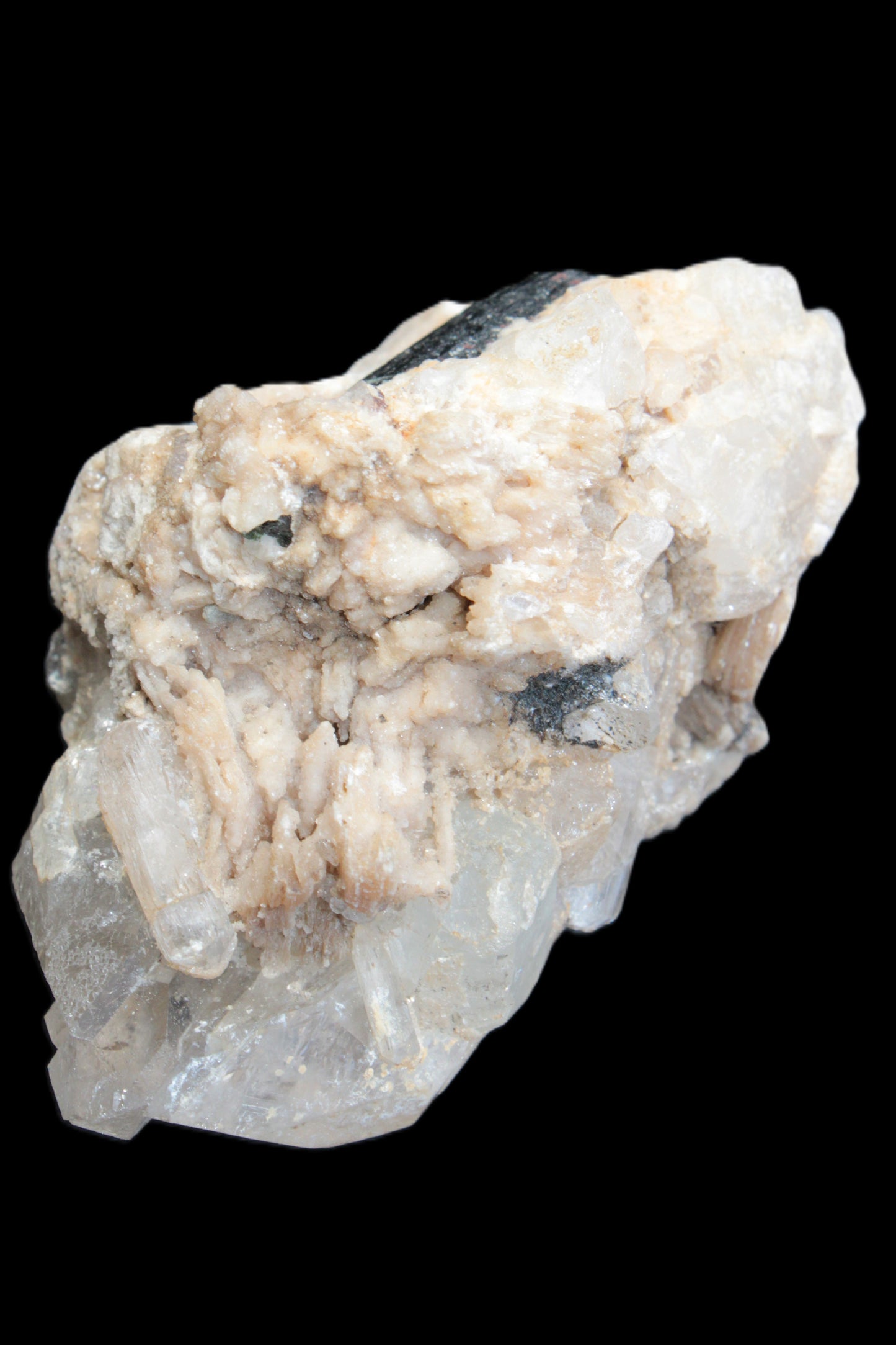 Elestial double-terminated Quartz with Aquamarine, Elbaite & Kunzite crystals on matrix 70mm 845ct 169g - Rocks and Things Store