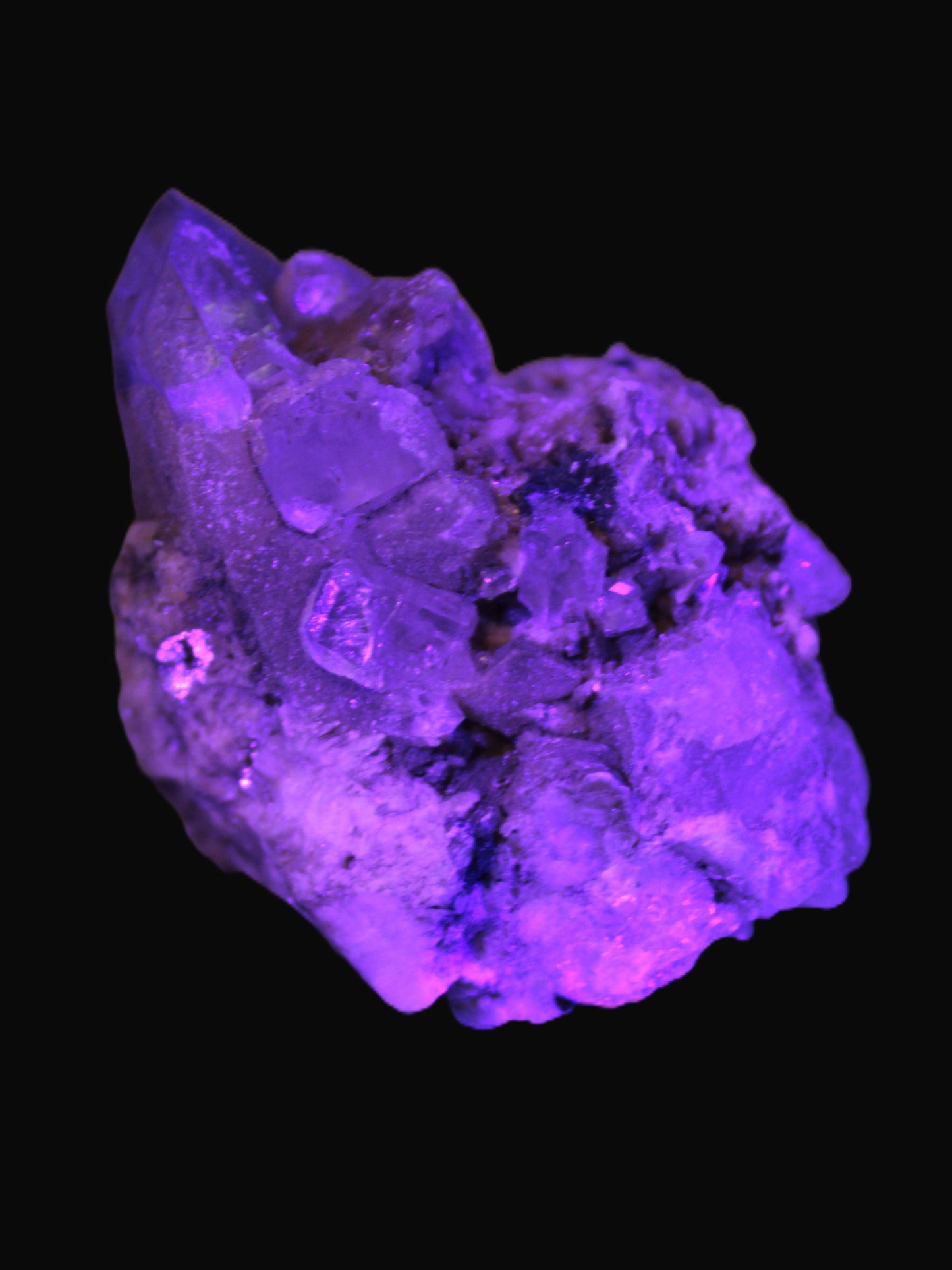 Elestial double-terminated Quartz with Aquamarine, Elbaite & Kunzite crystals on matrix 70mm 845ct 169gin UV light - Rocks and Things Store
