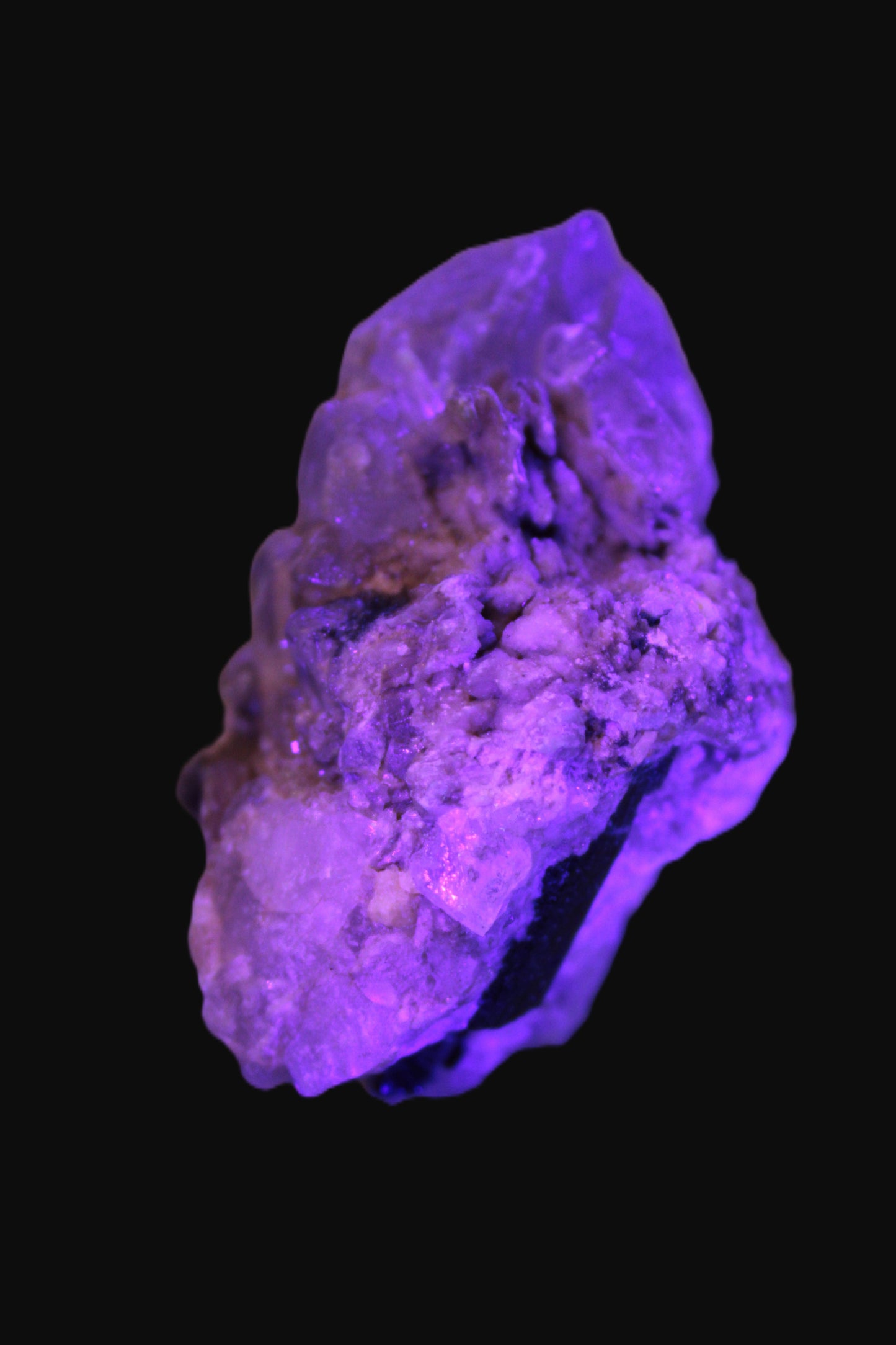 Elestial double-terminated Quartz with Aquamarine, Elbaite & Kunzite crystals on matrix 70mm 845ct 169g in UV light - Rocks and Things Store