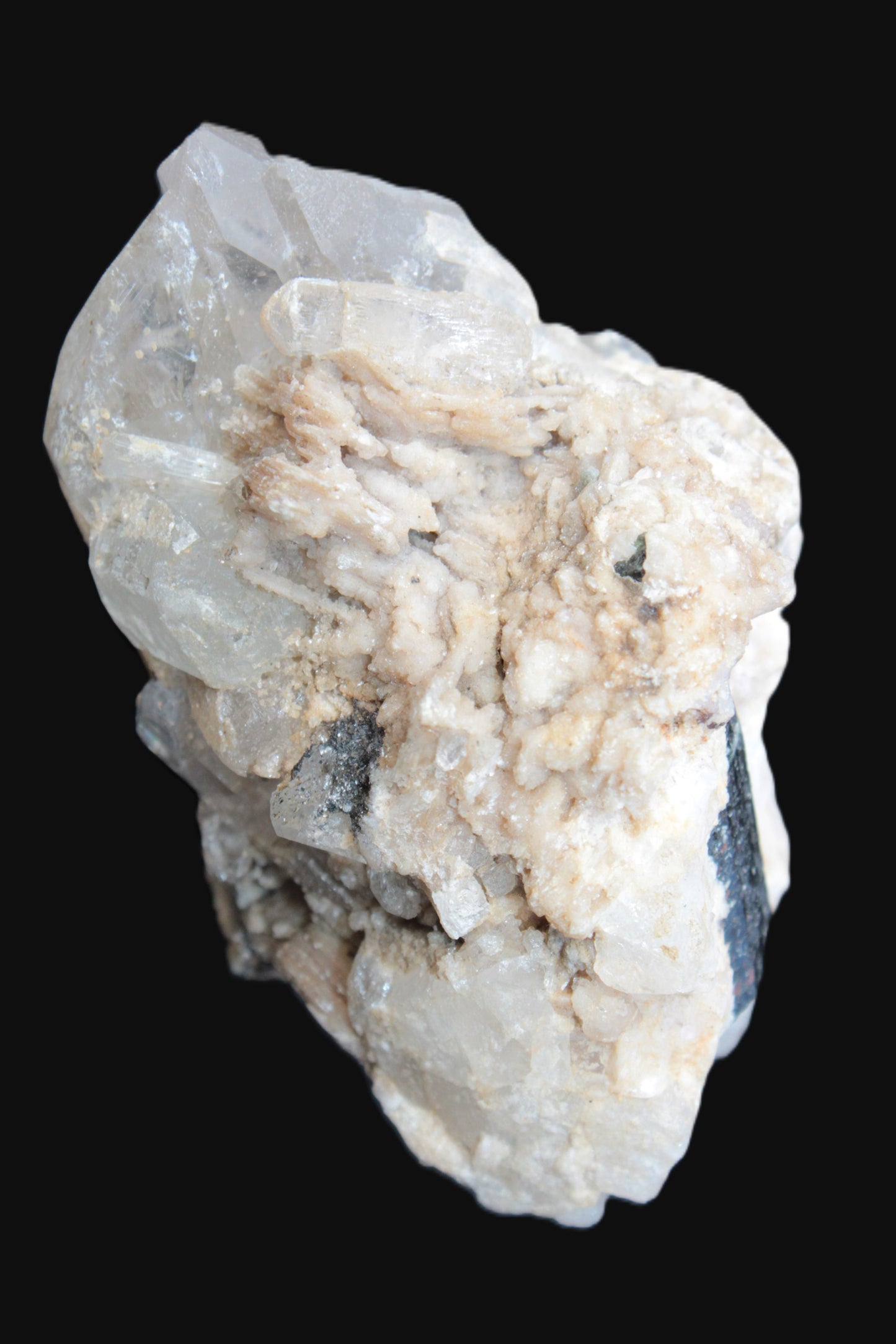 Elestial double-terminated Quartz with Aquamarine, Elbaite & Kunzite crystals on matrix 70mm 845ct 169g - Rocks and Things Store