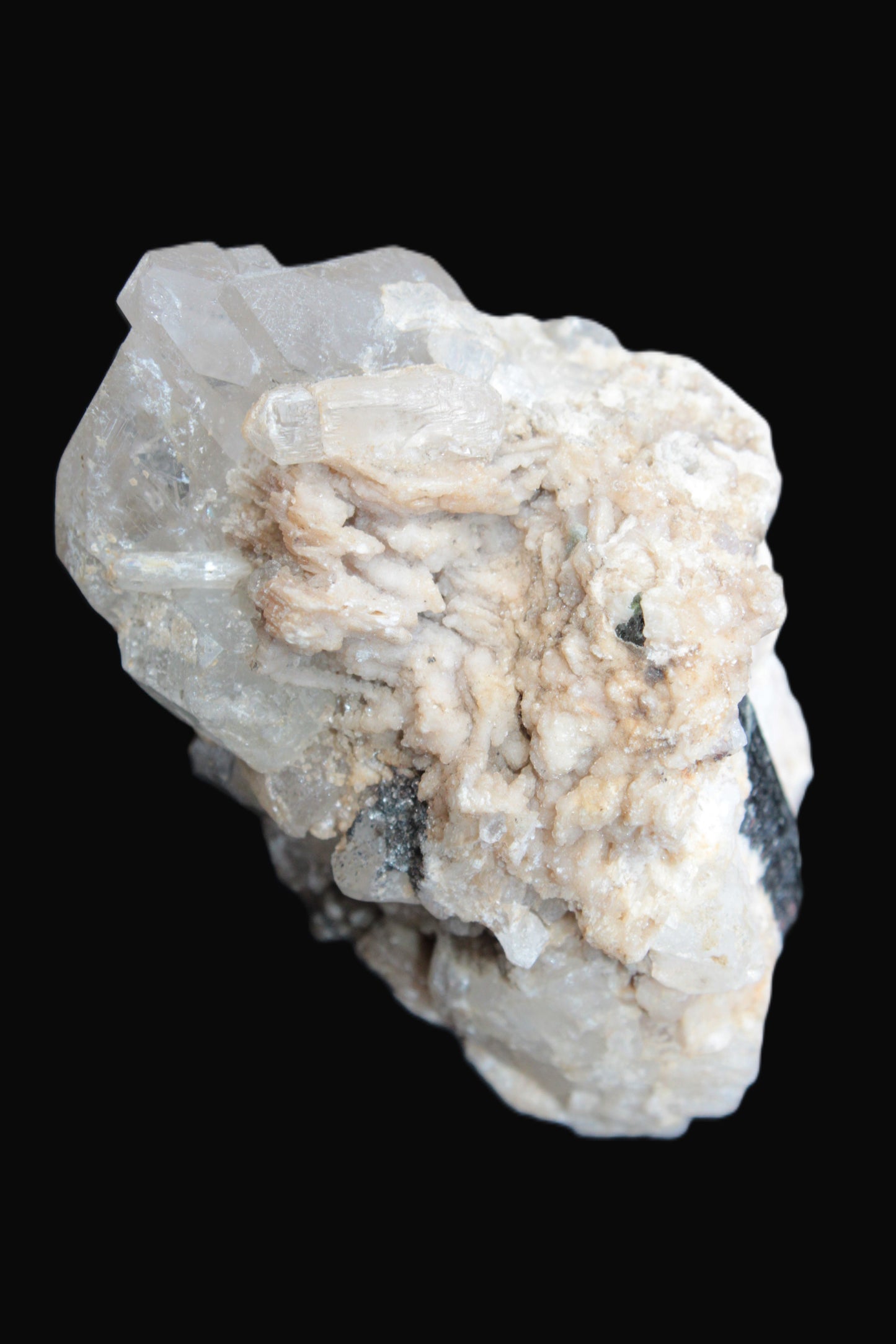 Elestial double-terminated Quartz with Aquamarine, Elbaite & Kunzite crystals on matrix 70mm 845ct 169g - Rocks and Things Store