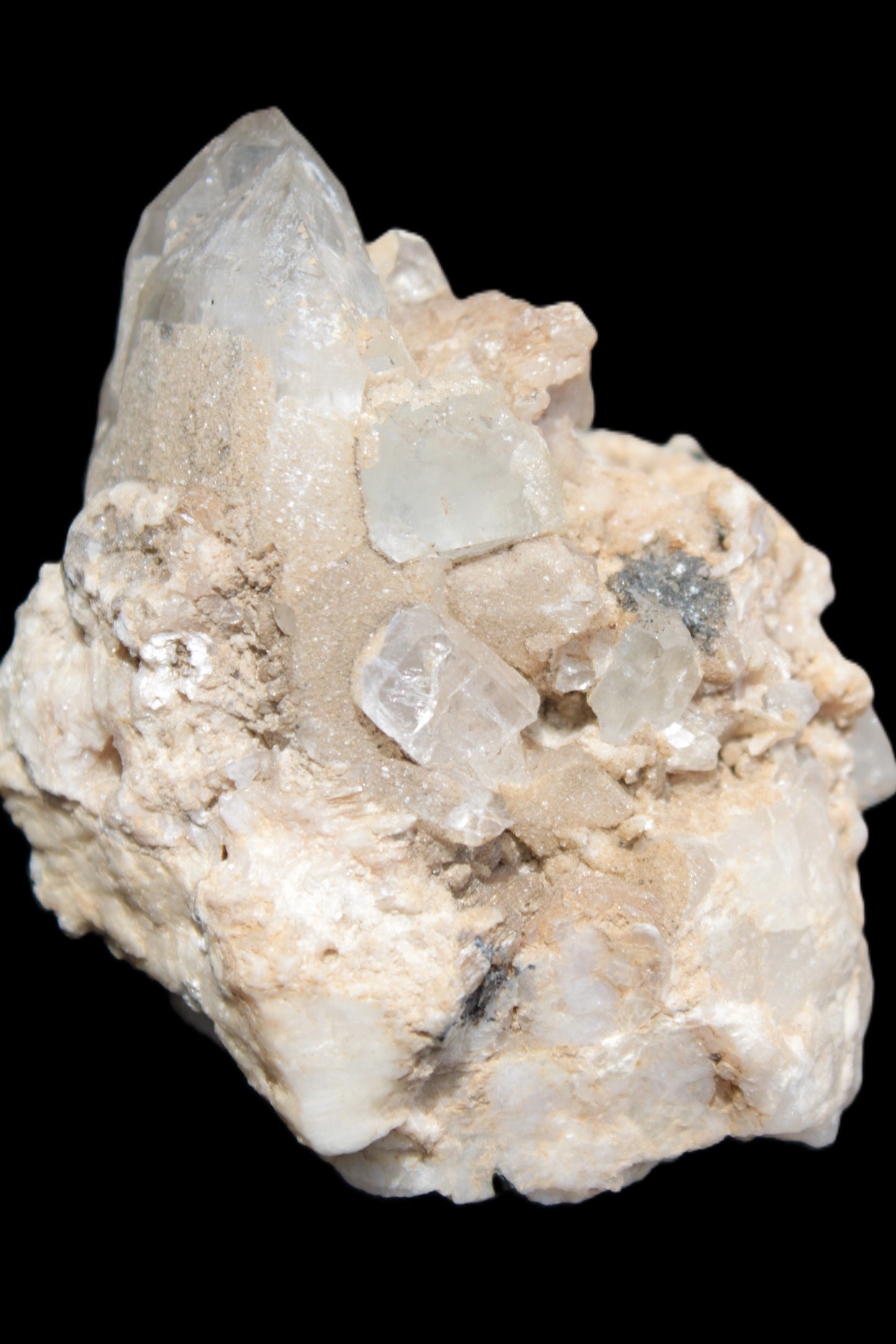 Elestial double-terminated Quartz with Aquamarine, Elbaite & Kunzite crystals on matrix 70mm 845ct 169g - Rocks and Things Store