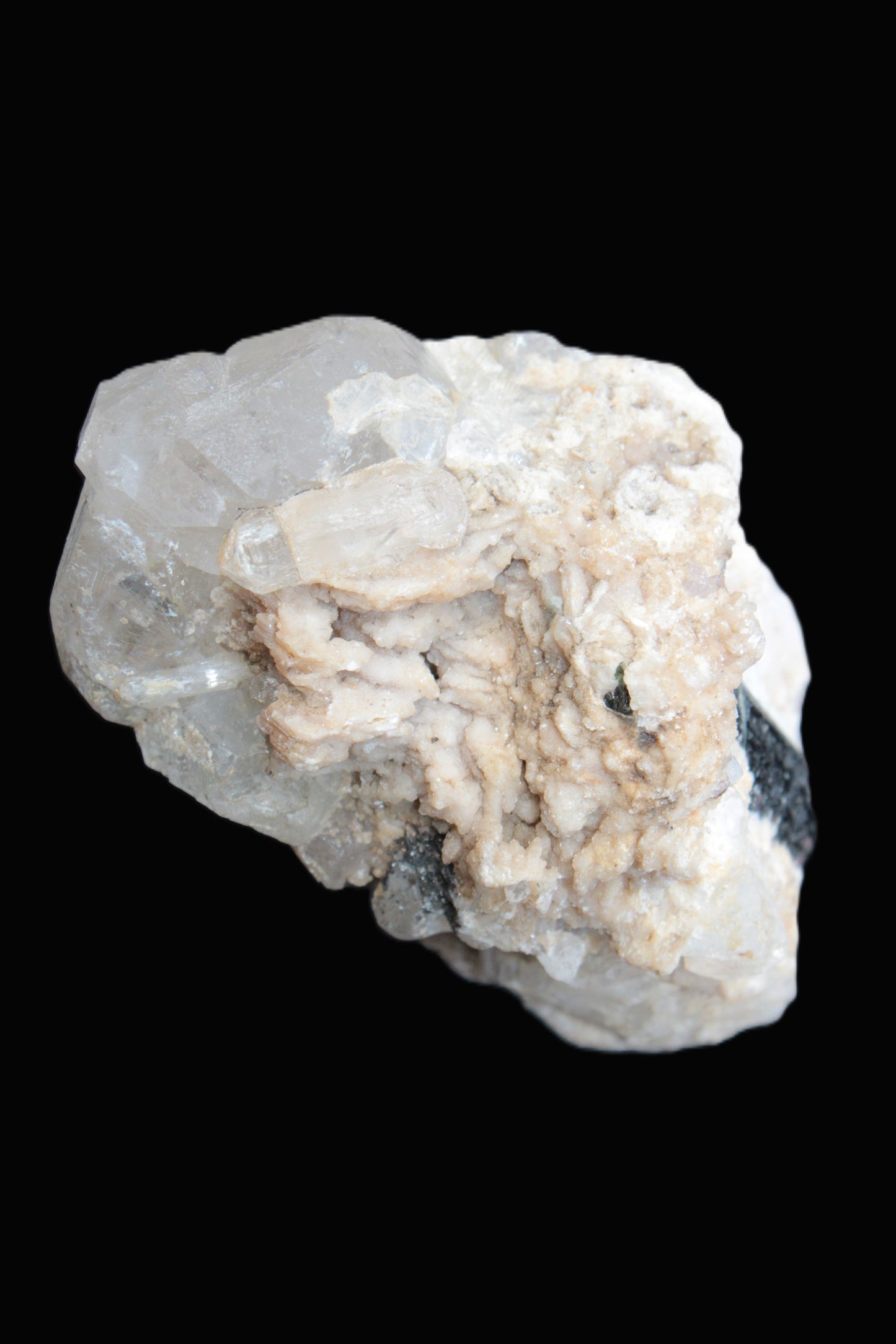 Elestial double-terminated Quartz with Aquamarine, Elbaite & Kunzite crystals on matrix 70mm 845ct 169g - Rocks and Things Store