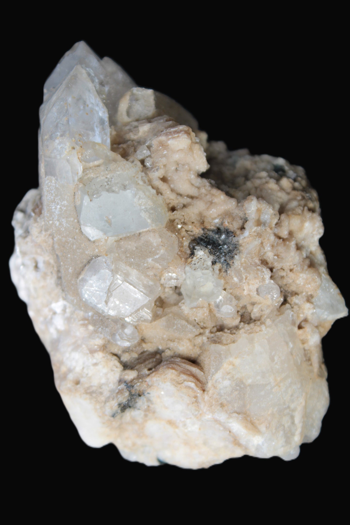 Elestial double-terminated Quartz with Aquamarine, Elbaite & Kunzite crystals on matrix 70mm 845ct 169g - Rocks and Things Store