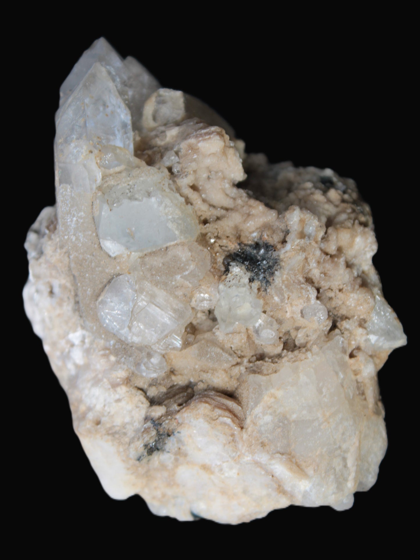 Elestial double-terminated Quartz with Aquamarine, Elbaite & Kunzite crystals on matrix 70mm 845ct 169g - Rocks and Things Store