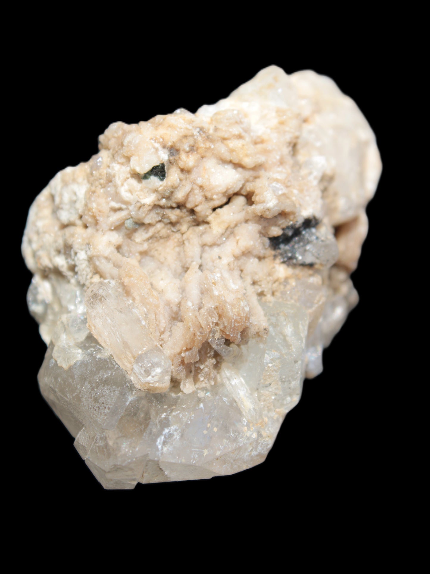 Elestial double-terminated Quartz with Aquamarine, Elbaite & Kunzite crystals on matrix 70mm 845ct 169g - Rocks and Things Store
