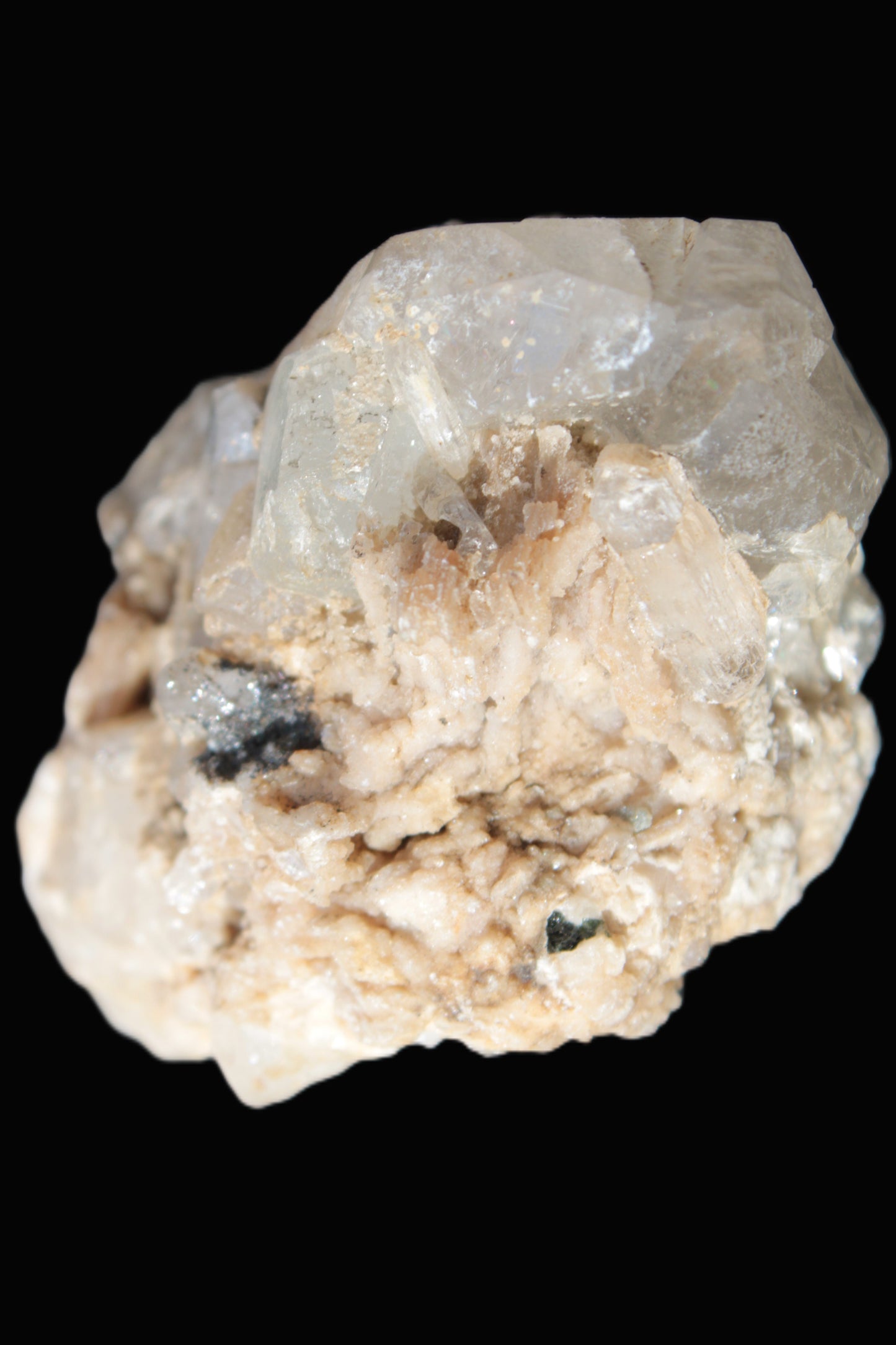 Elestial double-terminated Quartz with Aquamarine, Elbaite & Kunzite crystals on matrix 70mm 845ct 169g - Rocks and Things Store