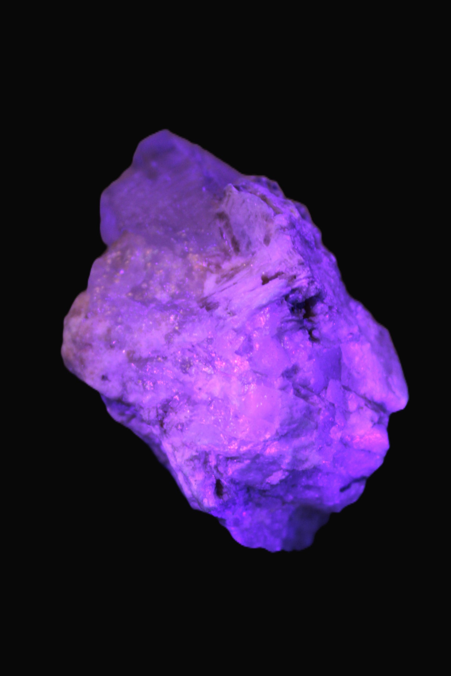 Elestial double-terminated Quartz with Aquamarine, Elbaite & Kunzite crystals on matrix 70mm 845ct 169g in UV light - Rocks and Things Store