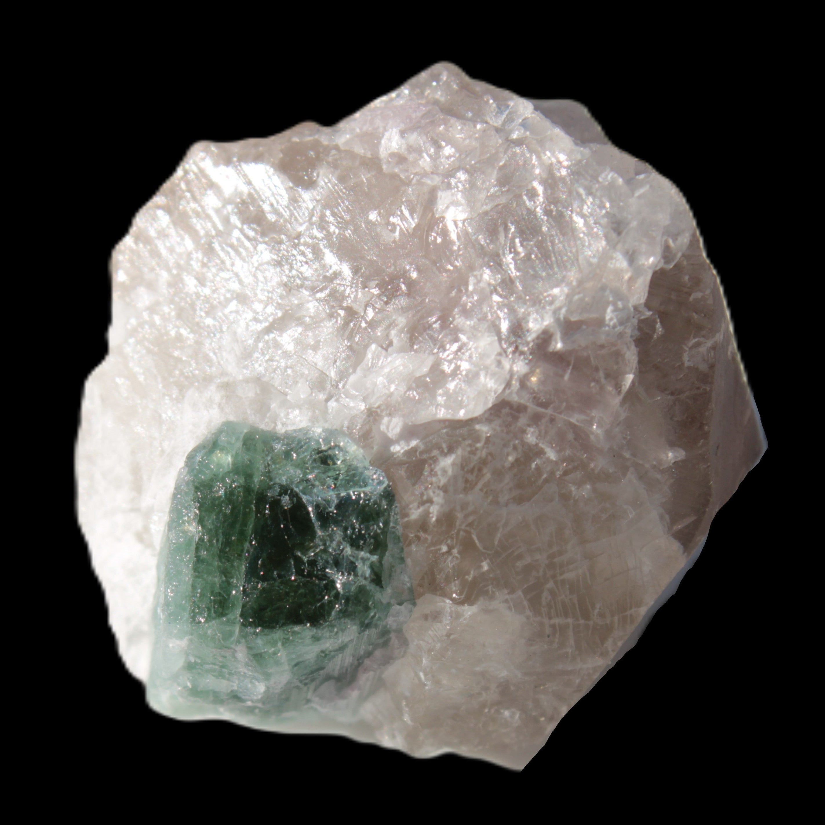 Emerald on Quartz and Feldspar 90ct 19g in sunlight - Rocks and Things Store