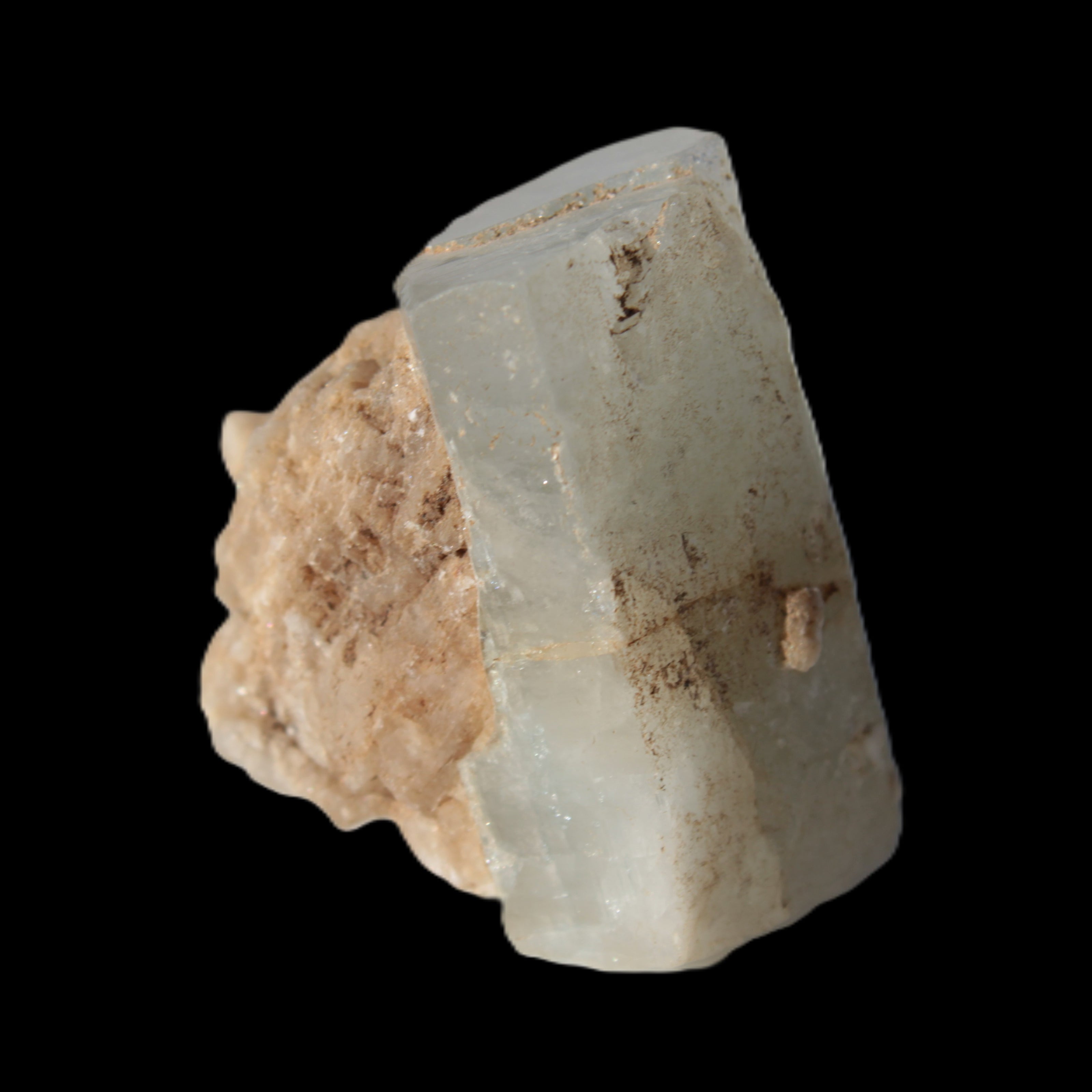 Terminated Aquamarine with Feldspar & Mica matrix 28mm 94.5ct 18.9g in sunlight - Rocks and Things Store