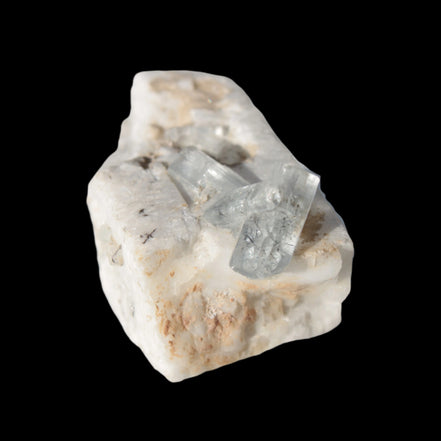 Rutile Aquamarine cluster on Feldspar matrix 28mm 93.6ct 18.7g in sunshine - Rocks and Things Store