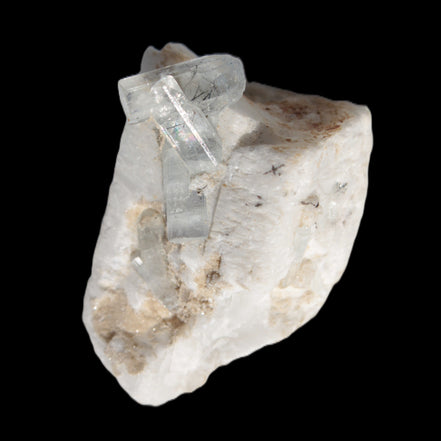 Rutile Aquamarine cluster on Feldspar matrix 28mm 93.6ct 18.7g in sunshine - Rocks and Things Store