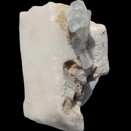 Rutile Aquamarine cluster on Feldspar matrix 28mm 93.6ct 18.7g in sunshine - Rocks and Things Store