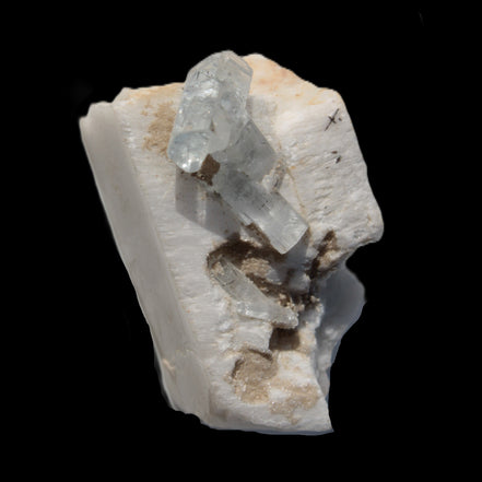 Rutile Aquamarine cluster on Feldspar matrix 28mm 93.6ct 18.7g in sunshine - Rocks and Things Store