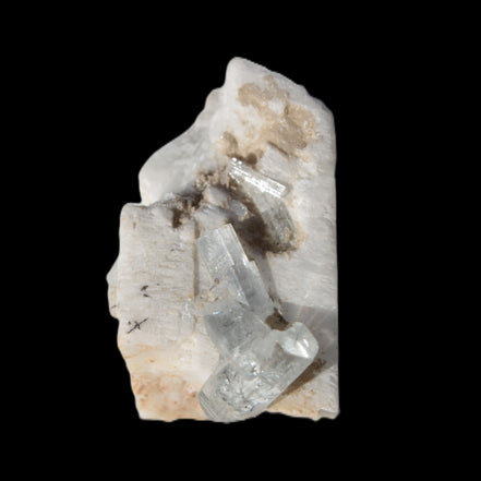 Rutile Aquamarine cluster on Feldspar matrix 28mm 93.6ct 18.7g in sunshine - Rocks and Things Store