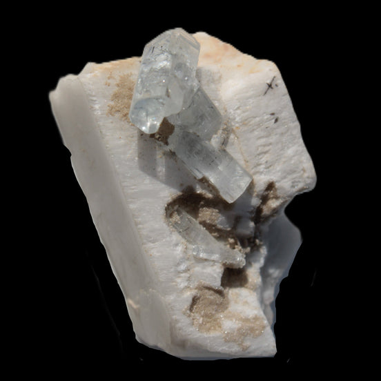 Rutile Aquamarine cluster on Feldspar matrix 28mm 93.6ct 18.7g in sunshine - Rocks and Things Store