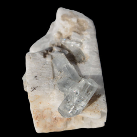 Rutile Aquamarine cluster on Feldspar matrix 28mm 93.6ct 18.7g in sunshine - Rocks and Things Store