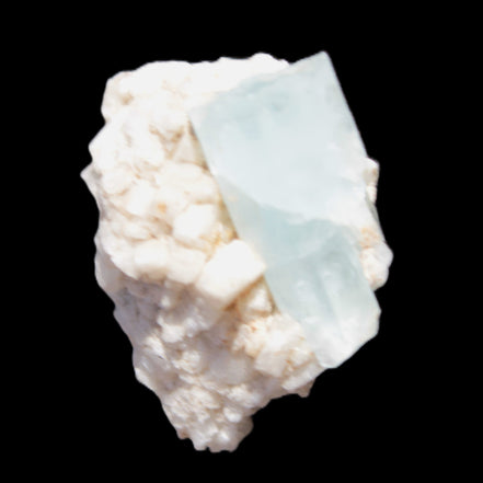 Blue Terminated Aquamarine crystal 21mm on Feldspar & Mica matrix 28mm 58.2ct 11.6g in sunlight - Rocks and Things Store