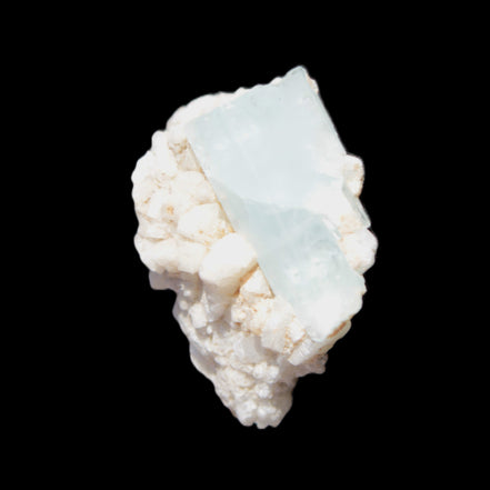 Blue Terminated Aquamarine crystal 21mm on Feldspar & Mica matrix 28mm 58.2ct 11.6g in sunlight - Rocks and Things Store
