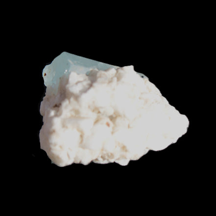 Blue Terminated Aquamarine crystal 21mm on Feldspar & Mica matrix 28mm 58.2ct 11.6g in sunlight - Rocks and Things Store