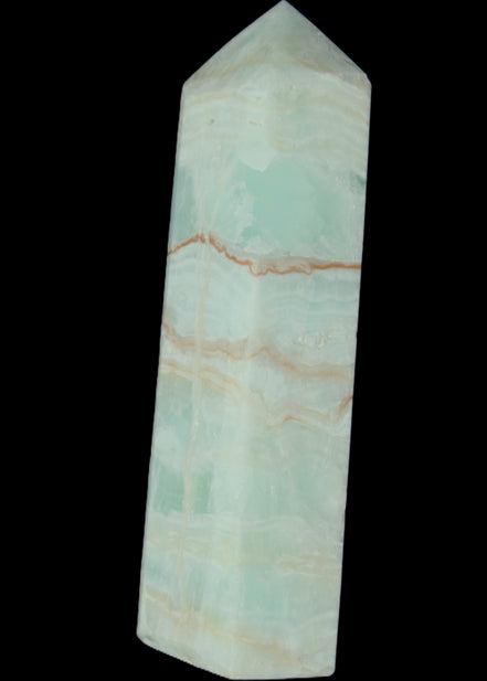 Pistachio Calcite obelisk 131*37*30mm 324g in sunlight - Rocks and Things Store