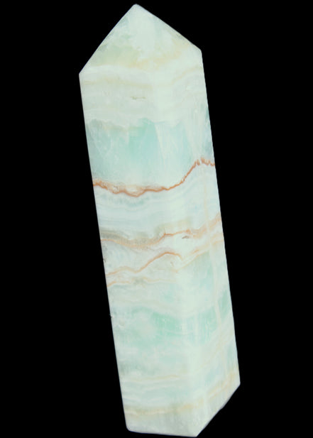 Pistachio Calcite obelisk 131*37*30mm 324g in sunlight - Rocks and Things Store