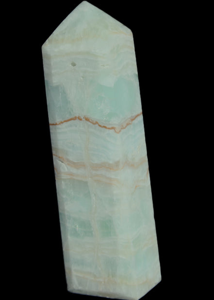 Pistachio Calcite obelisk 131*37*30mm 324g in sunlight - Rocks and Things Store