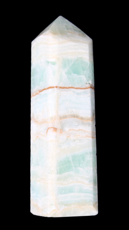 Pistachio Calcite obelisk 131*37*30mm 324g in sunlight - Rocks and Things Store