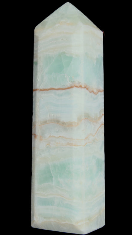 Pistachio Calcite obelisk 131*37*30mm 324g in sunlight - Rocks and Things Store