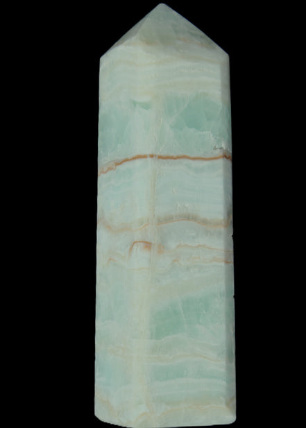 Pistachio Calcite obelisk 131*37*30mm 324g in sunlight - Rocks and Things Store