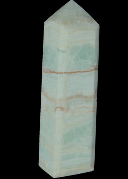Pistachio Calcite obelisk 131*37*30mm 324g in sunlight - Rocks and Things Store