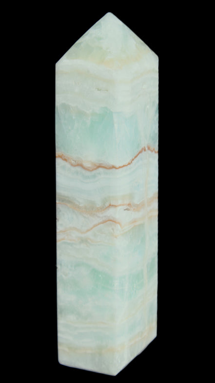 Pistachio Calcite obelisk 131*37*30mm 324g in sunlight - Rocks and Things Store