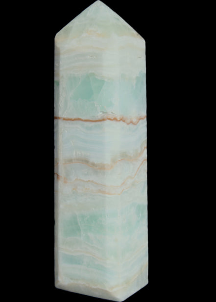Pistachio Calcite obelisk 131*37*30mm 324g in sunlight - Rocks and Things Store