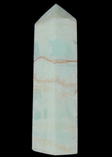 Pistachio Calcite obelisk 131*37*30mm 324g in sunlight - Rocks and Things Store