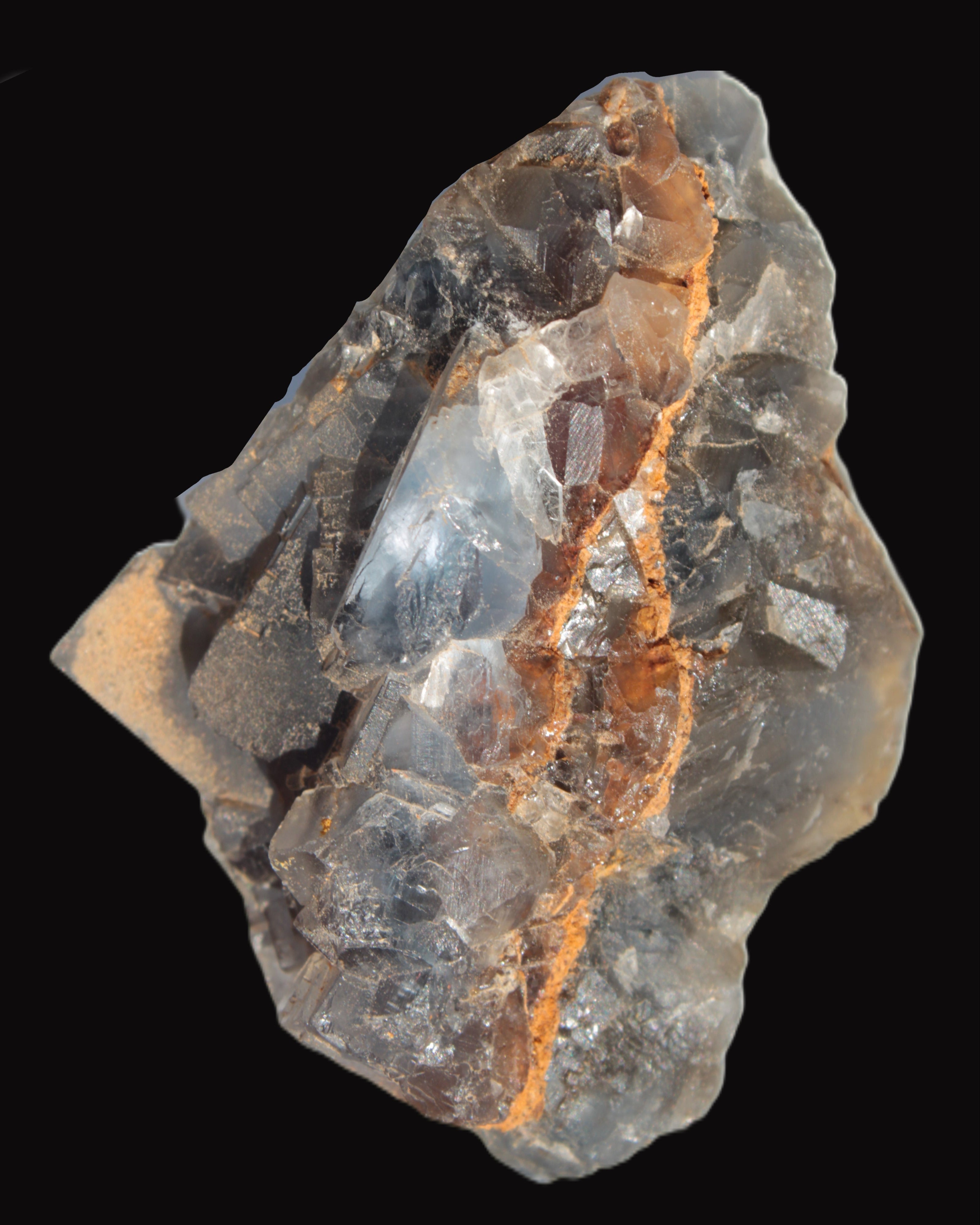 Blue cubic Fluorite double-sided cluster from Pakistan 73mm 164.9g in sunlight - Rocks and Things Store