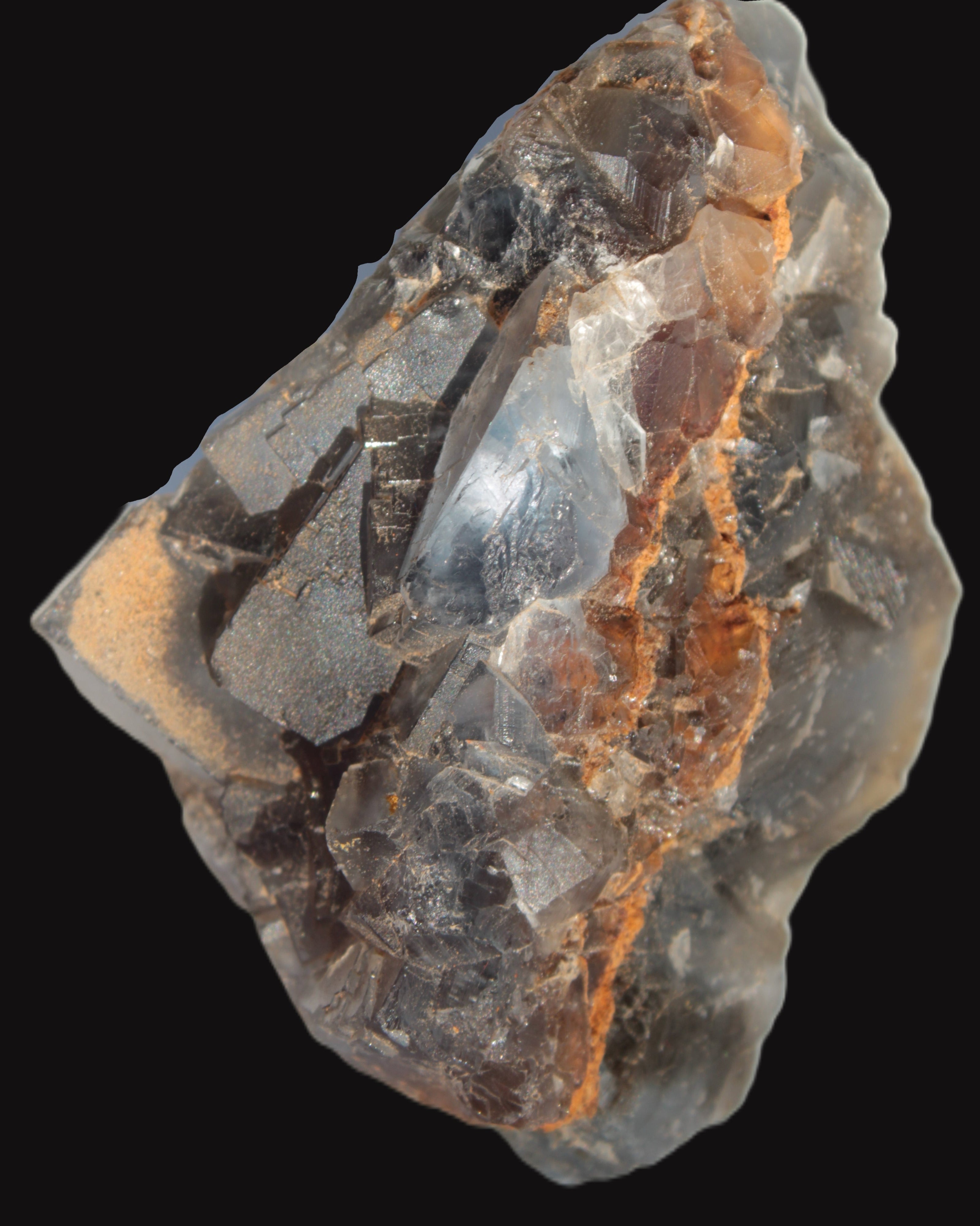 Blue cubic Fluorite double-sided cluster from Pakistan 73mm 164.9g in sunlight - Rocks and Things Store