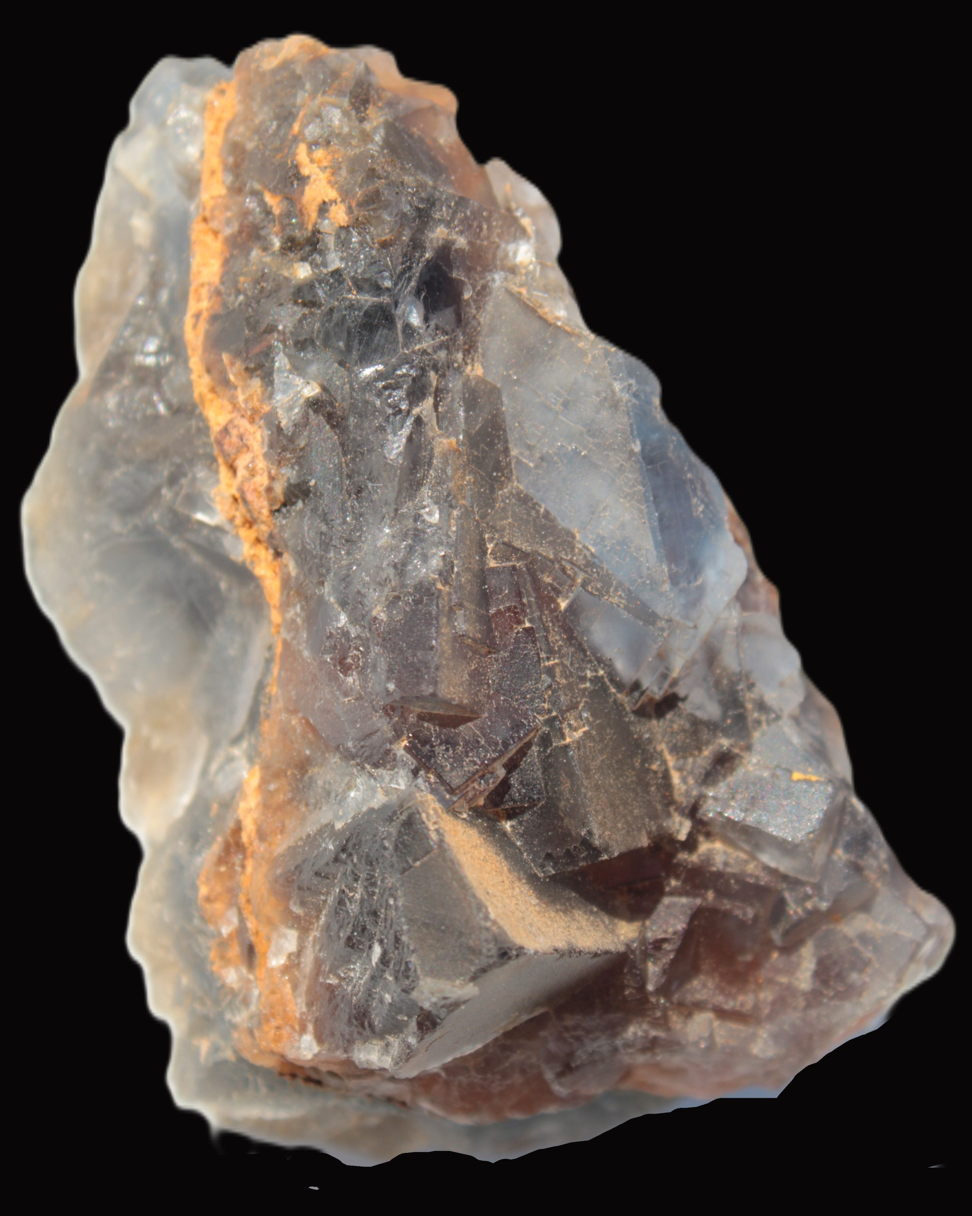 Blue cubic Fluorite double-sided cluster from Pakistan 73mm 164.9g in sunlight - Rocks and Things Store