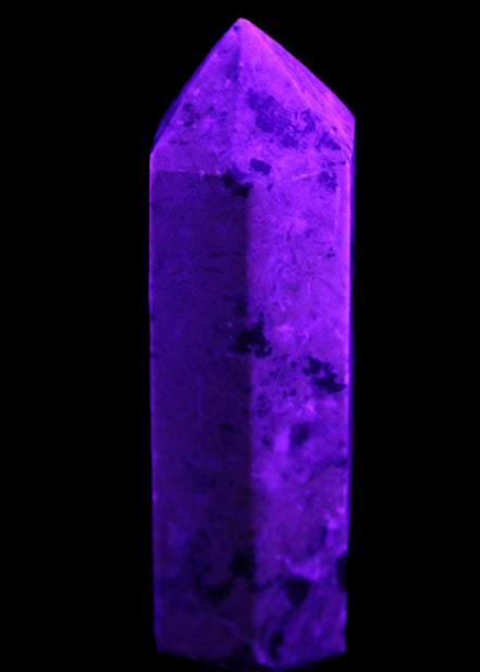 Peach Blossom Stone Rhodonite obelisk 505g in UV light -Rocks and Things Store