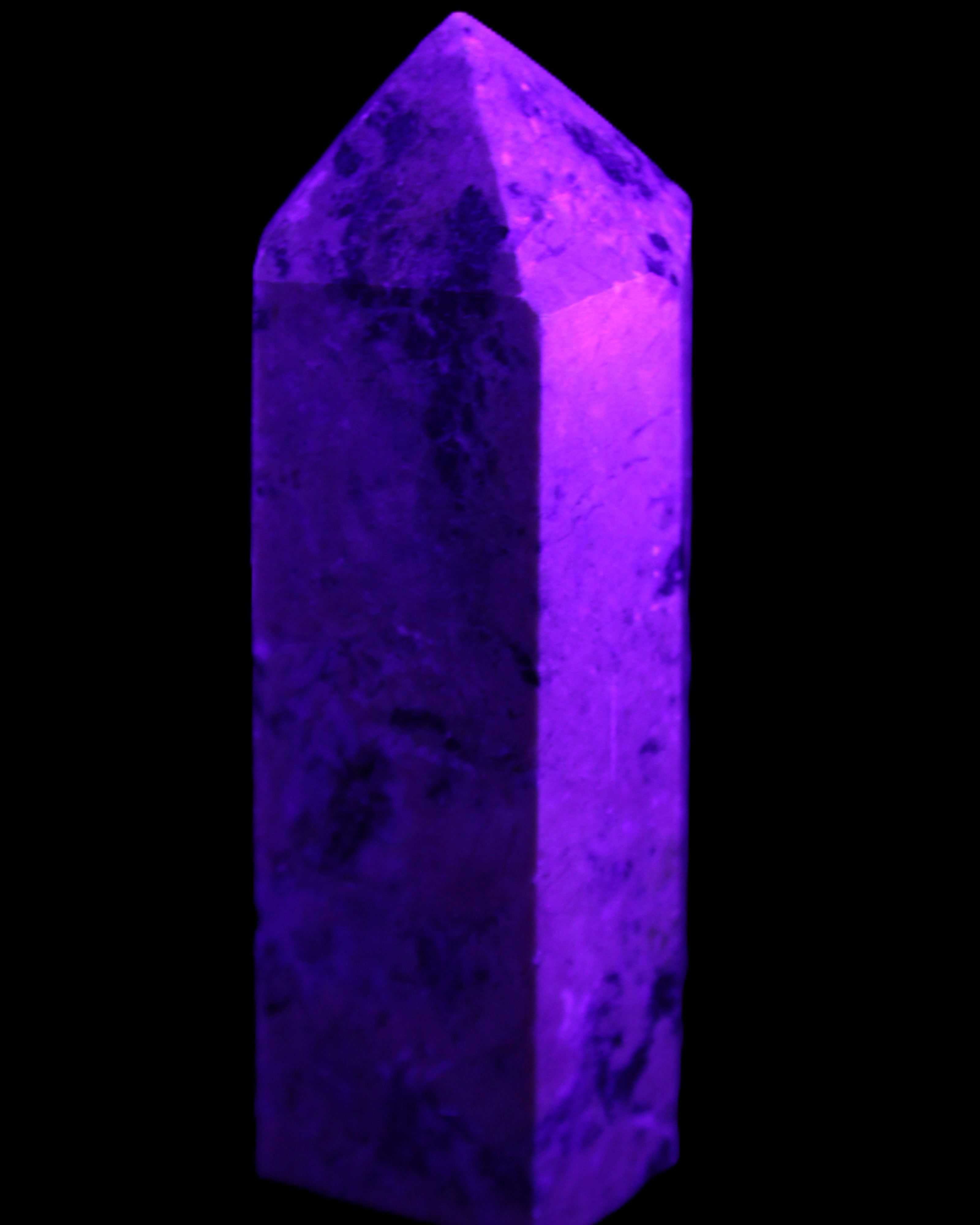 Peach Blossom Stone Rhodonite obelisk 505g in UV light -Rocks and Things Store