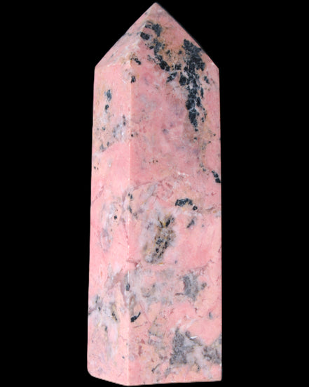 Peach Blossom Stone Rhodonite obelisk 505g in sunlight - Rocks and Things Store