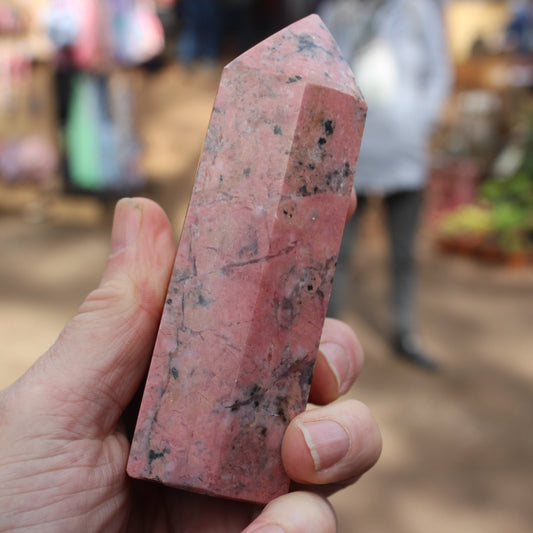 Peach Blossom Stone Rhodonite obelisk 505g Rocks and Things