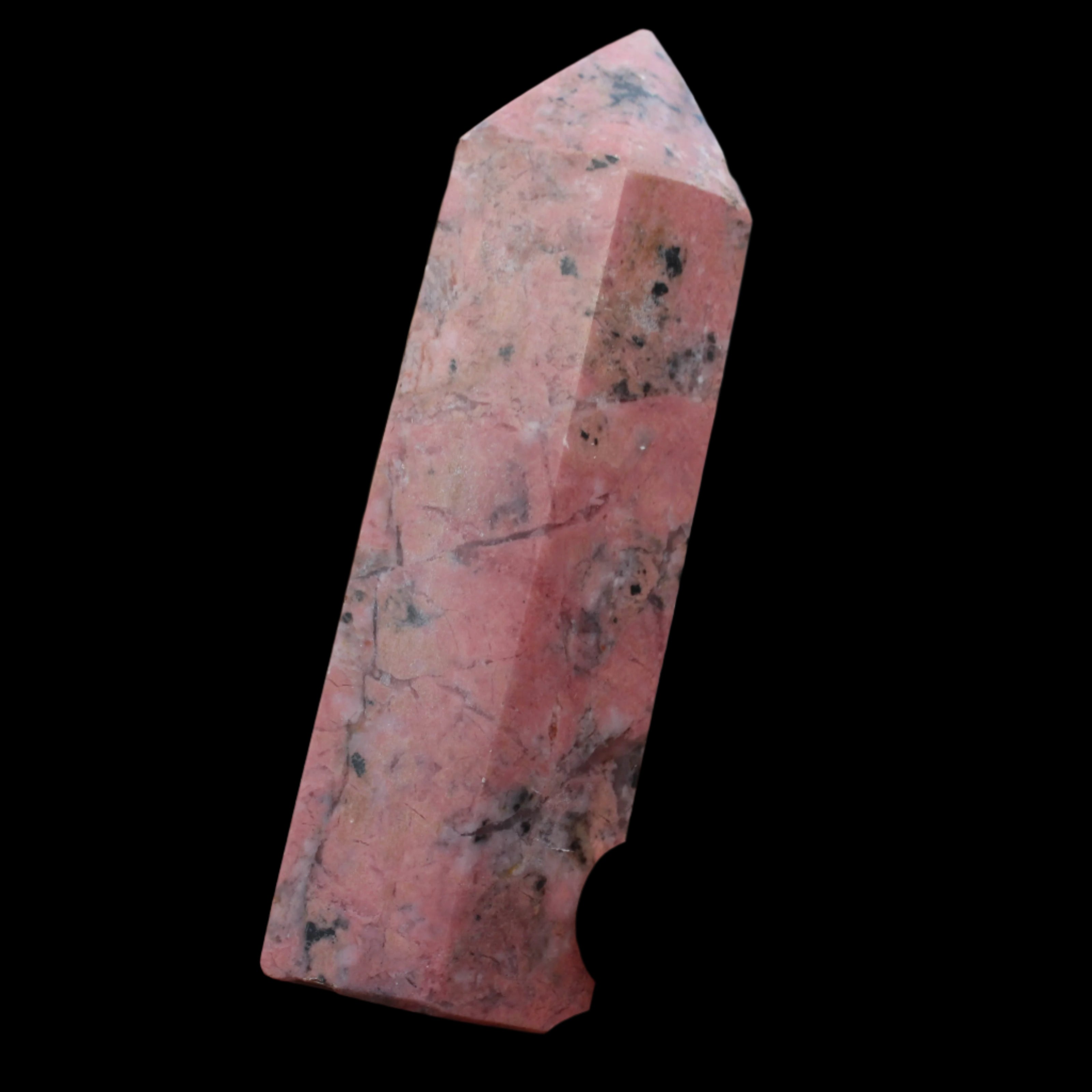 Peach Blossom Stone Rhodonite obelisk 505g in sunlight -Rocks and Things Store