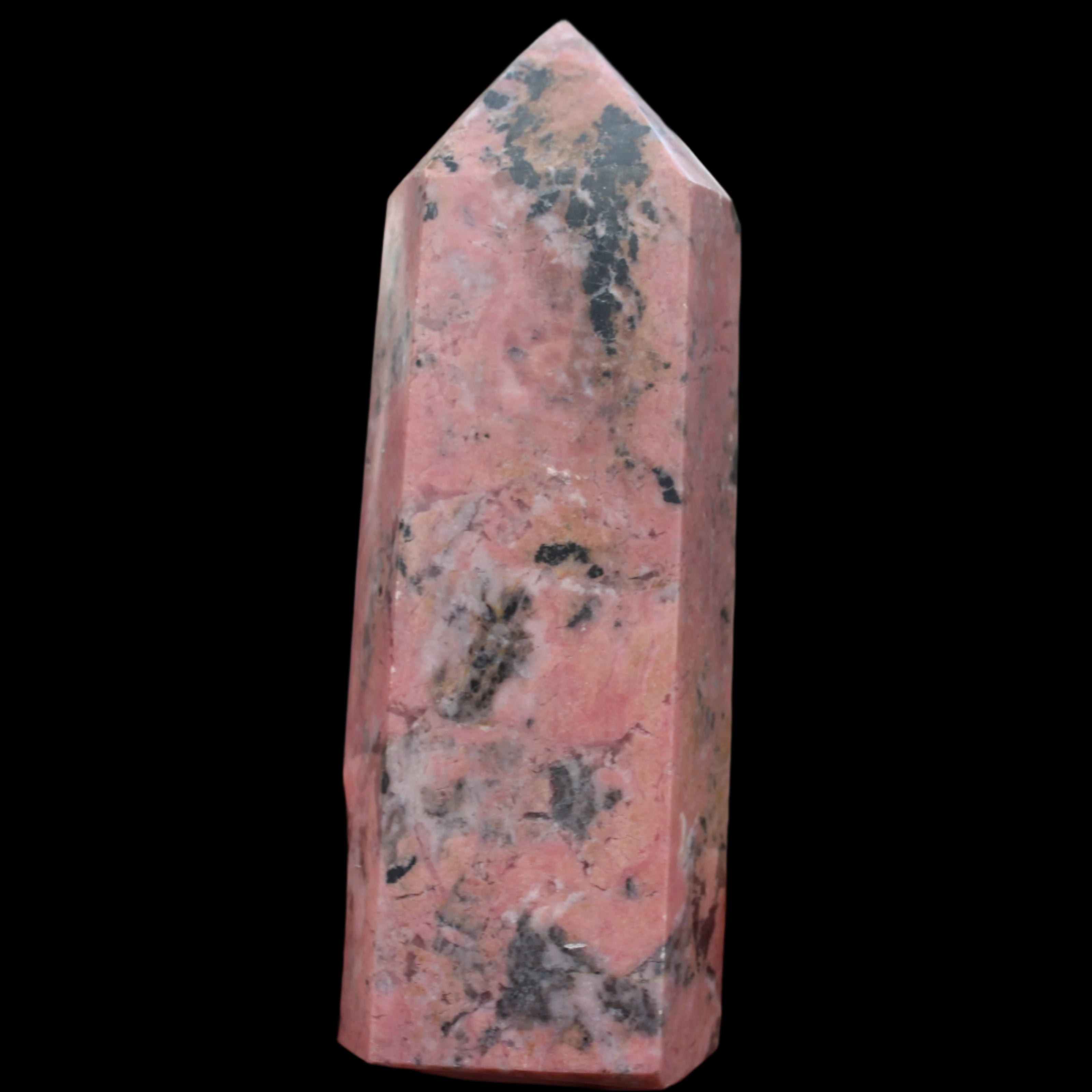 Peach Blossom Stone Rhodonite obelisk 505g in sunlight -Rocks and Things Store