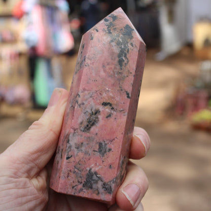 Peach Blossom Stone Rhodonite obelisk 505g