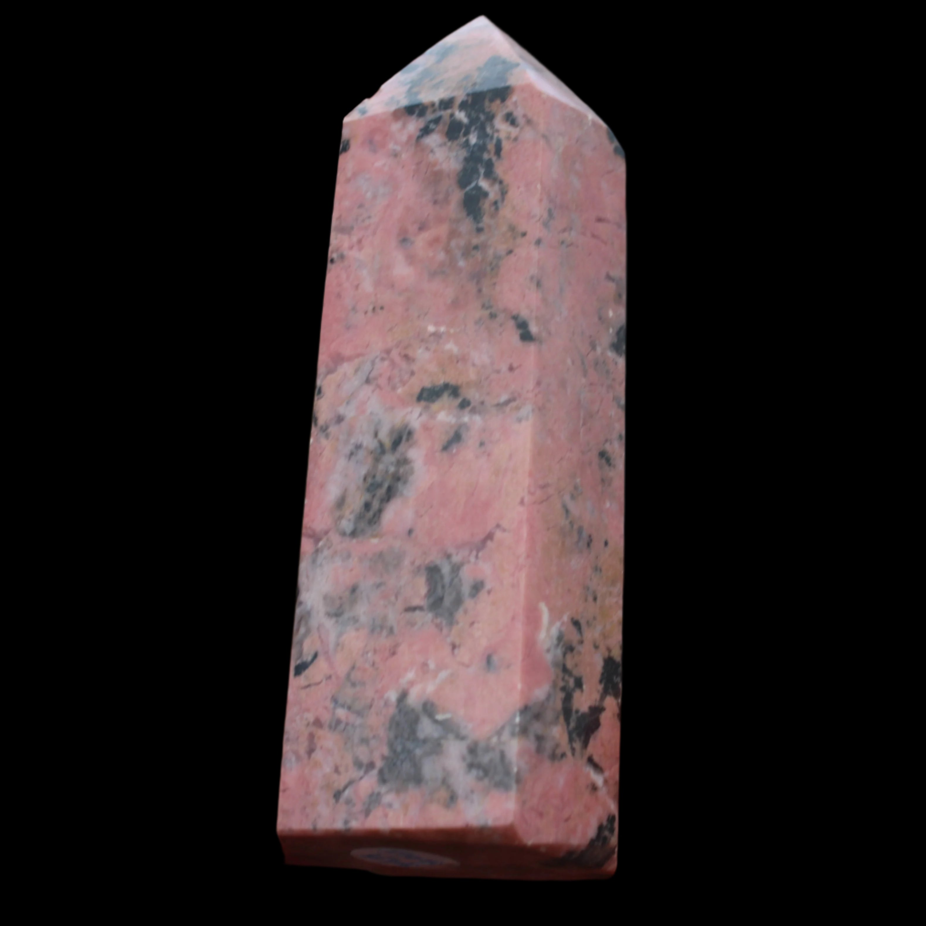 Peach Blossom Stone Rhodonite obelisk 505g in sunlight -Rocks and Things Store