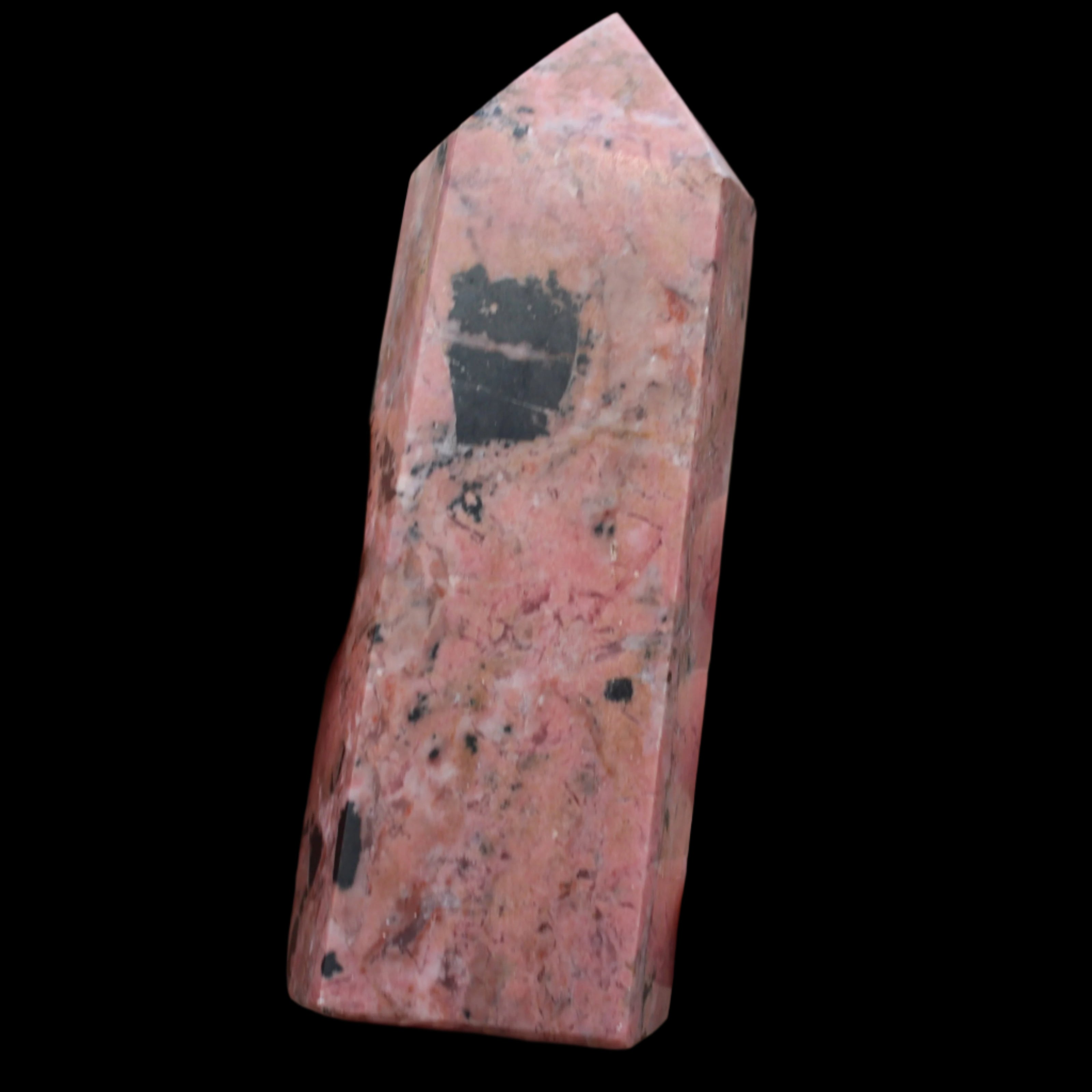 Peach Blossom Stone Rhodonite obelisk 505g in sunlight -Rocks and Things Store