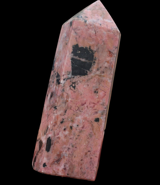 Peach Blossom Stone Rhodonite obelisk 505g in sunlight -Rocks and Things Store