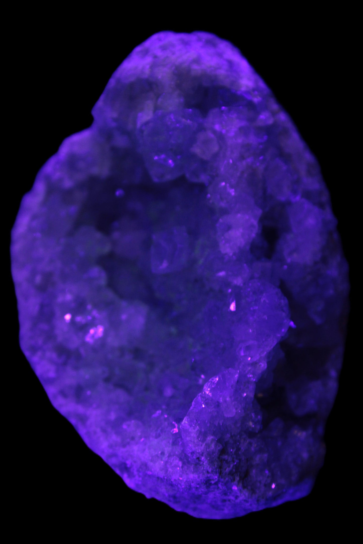 Celestite cluster 446g in UV light